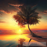 Sunrise At The Beach With Palm Tree 3 Nature Ai Art