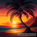 Sunrise At The Beach With Palm Tree 4 Nature Ai Art