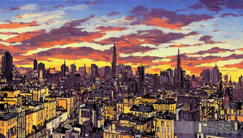 Sunrise Over A Yellow Stained Cityscape Ai Painting