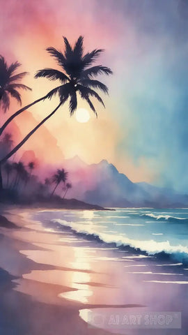 Sunset At The Beach Ai Artwork