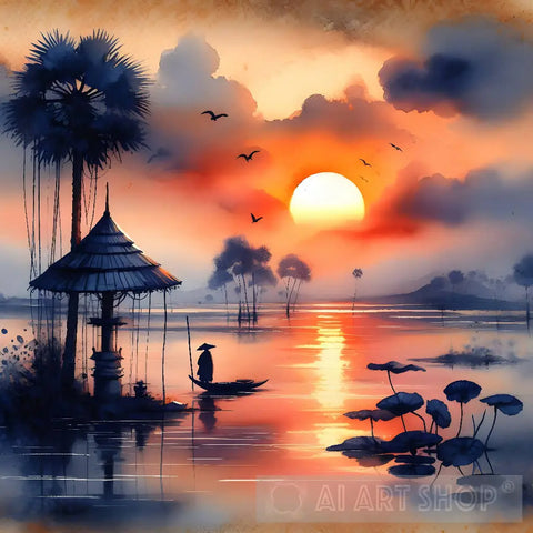 Sunset In Thailand Landscape Ai Art