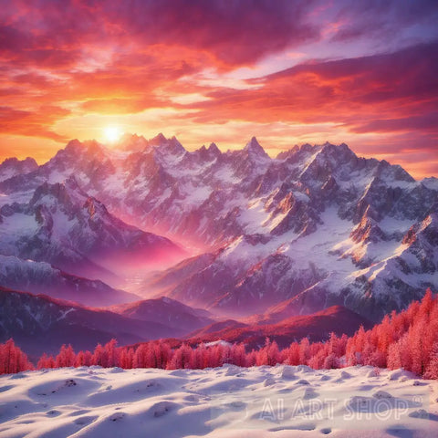 Sunset In The Alps Nature Ai Art