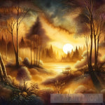 Sunset In The Forest Landscape Ai Art