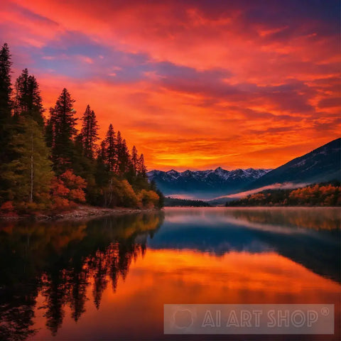 Sunset In The Mountains Nature Ai Art