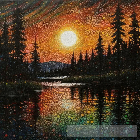 Sunset On The Lake Ai Artwork