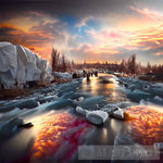Sunset Over Frozen River Landscape Ai Art
