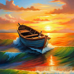 Sunset Seascape Boat Nature Ai Art