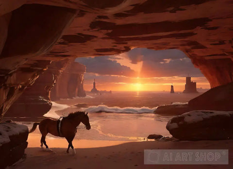 Sunset Stallion Nature Ai Art