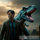 Supernatural Detective With A Pet Dinosaur Portrait Ai Art