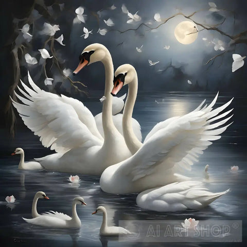 Swans On The Lake Animal Ai Art