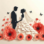 Bride and groom paper art with flowers copy