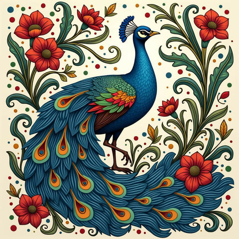 Vibrant Peacock Floral Art