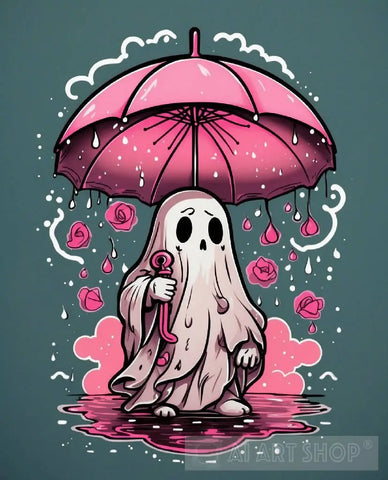 Tattoo Drawing Of A Ghost Holding Pink Umbrella Portrait Ai Art