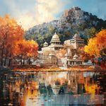 Temple During Autumn Impressionism Ai Art