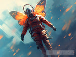 The Astronaut Gracefully Reaching Out To Become One With A Vibrant Glowing Butterfly Hovering In The