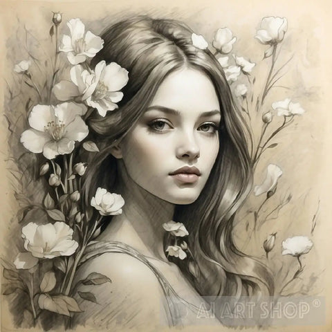 The Beauty Of Flowers And The Girl Nature Ai Art