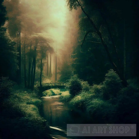 The Bridge To The Enchanted Forest Landscape Ai Art