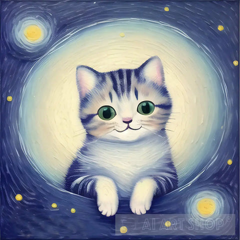 The Cat And The Moon Ai Painting