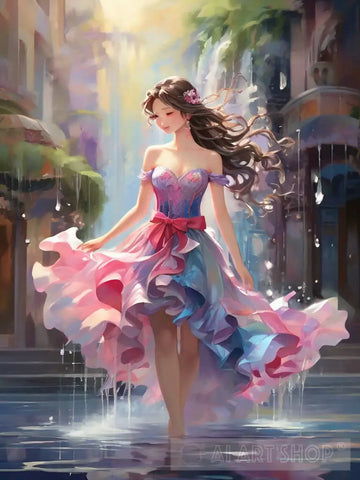 The Charming Scene Comes Alive With Colorful Water Spray. Ai Artwork