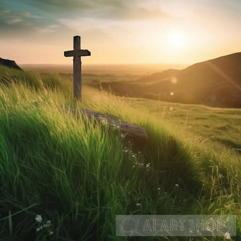 The Cross On A Hill Landscape Ai Art