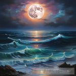 The Full Moon Casts A Spell Over The Ocean Ai Artwork