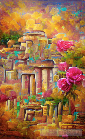 The Golden Flowered Sanctuary Impressionism Ai Art