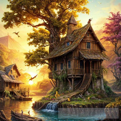 The House In The Tree - Nature Landscaping Landscape Ai Art