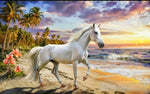 The Image Of A Moody Ocean Landscape With One White Wild Horse On The Beach 3 Animal Ai Art