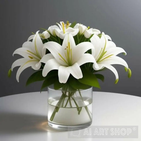 The Lily Flower In A Glass Vessel. Landscape Ai Art