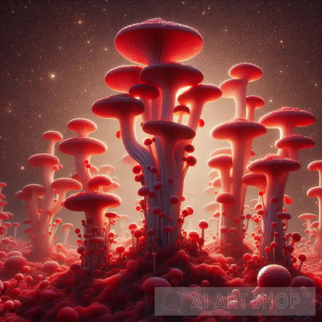 The Luminous Landscape of a Crimson Fungus Jungle