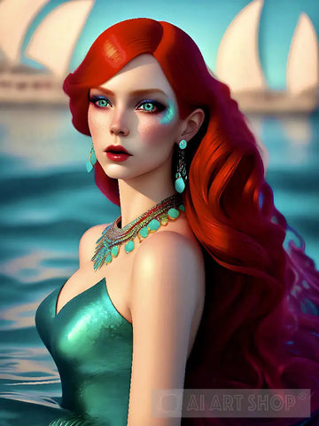 The Mermaid With Red Hair Ai Artwork