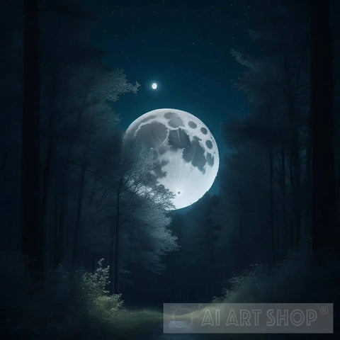 The Moon Above Forest Landscape Ai Art