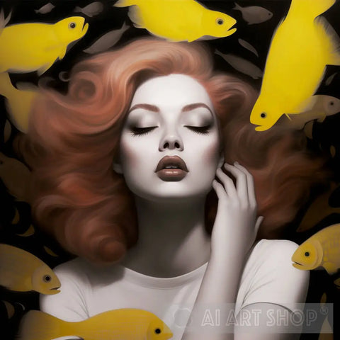 The Red Head And The Fish Portrait Ai Art