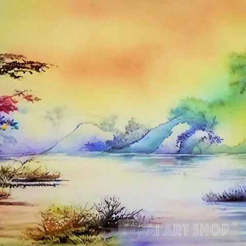 The Riverbank Landscape Ai Art