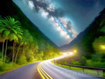 The Road Through Dark Night Rainforest Starry Sky Nature Ai Art