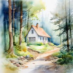 The Serene Little Cottage Amidst The Forest Landscape Ai Art