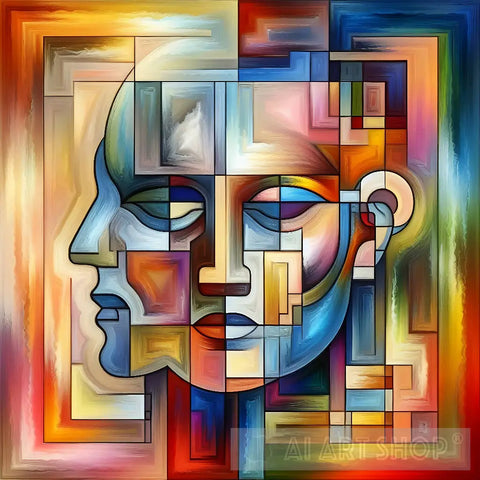 “The Split Of Cubist Art: An Analytical Portrait In A Face” Abstract Ai Art
