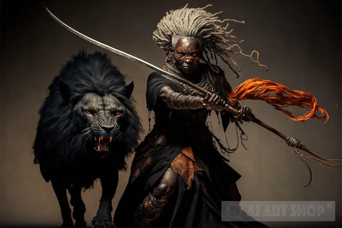 The Warrior Man With The Lion Ai Artwork