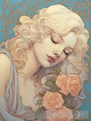 The Whispers Of Roses Portrait Ai Art