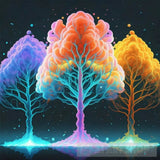 Three Colorful Trees In Neon Colors Landscape Ai Art