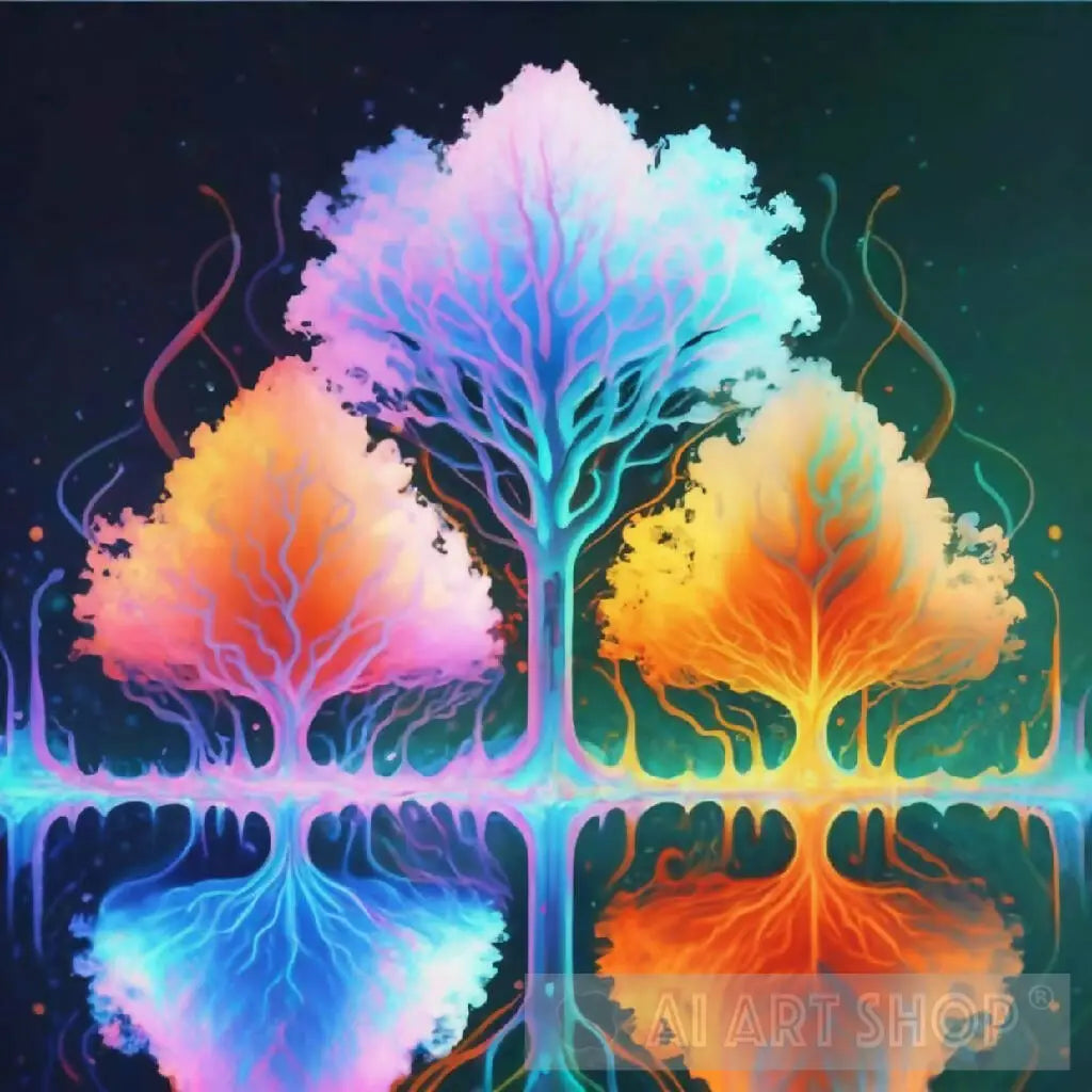 Three Colorful Trees in neon colors