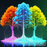 Three Colorful Trees In Neon Colors Landscape Ai Art