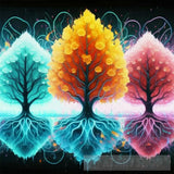 Three Colorful Trees In Neon Colors Landscape Ai Art