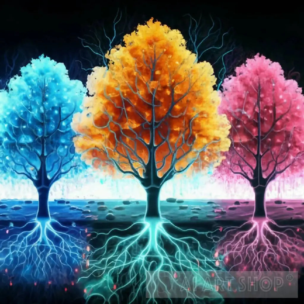 Three Colorful Trees in neon colors