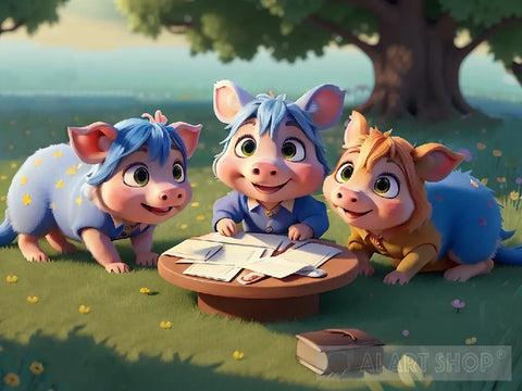 Three Little Pigs Who Are Planning To Build A House Ai Artwork