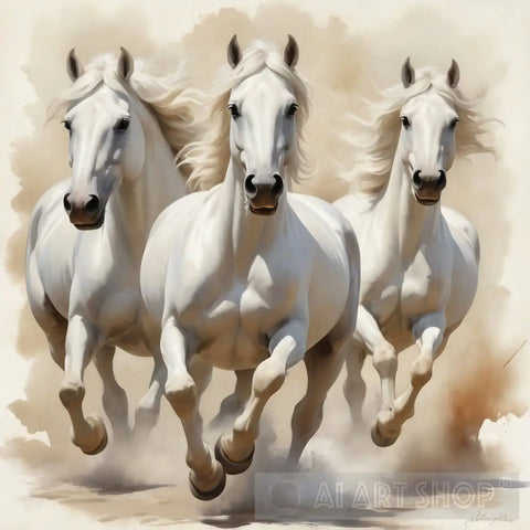 Three Stallions Surge Animal Ai Art