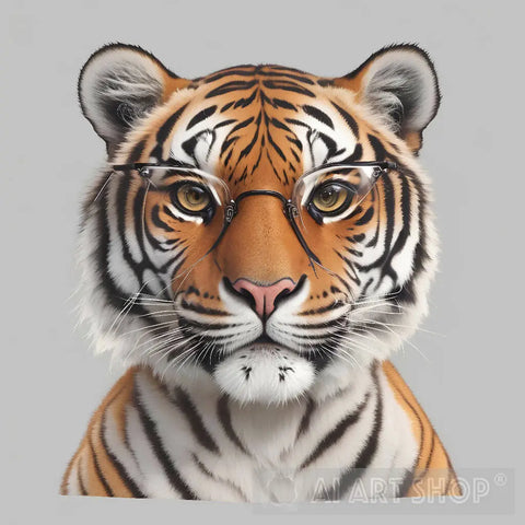 Tiger With Small Square Glasses Looking Amused Full Body Animal Ai Art