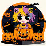 Tiny Colorful Girl In Pumpkin For Halloween Ai Artwork