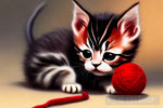 Tiny Cute Kitten Playing With A Ball Of Yarn Animal Ai Art