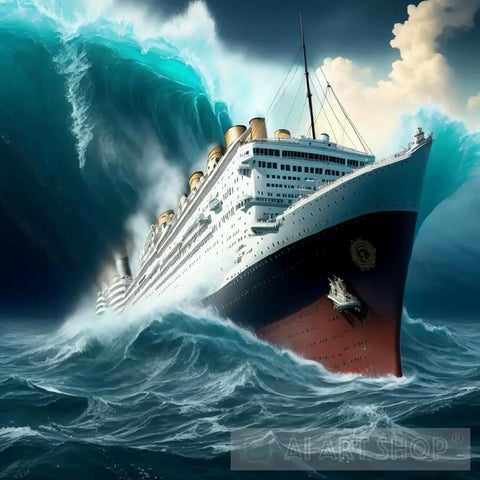 Titanic In Tsunami Abstract Ai Art